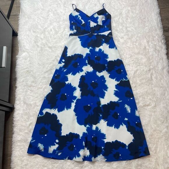 Banana Republic Dress Maxi Long Blue White Floral Spagetti Strap Size 2 Panelled - Picture 4 of 15